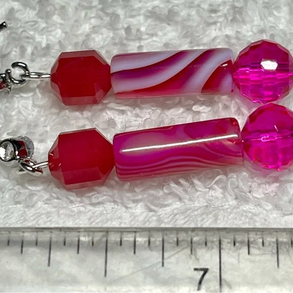 Genuine striped agates and hexagon agates in silver earrings - Picture 6 of 6
